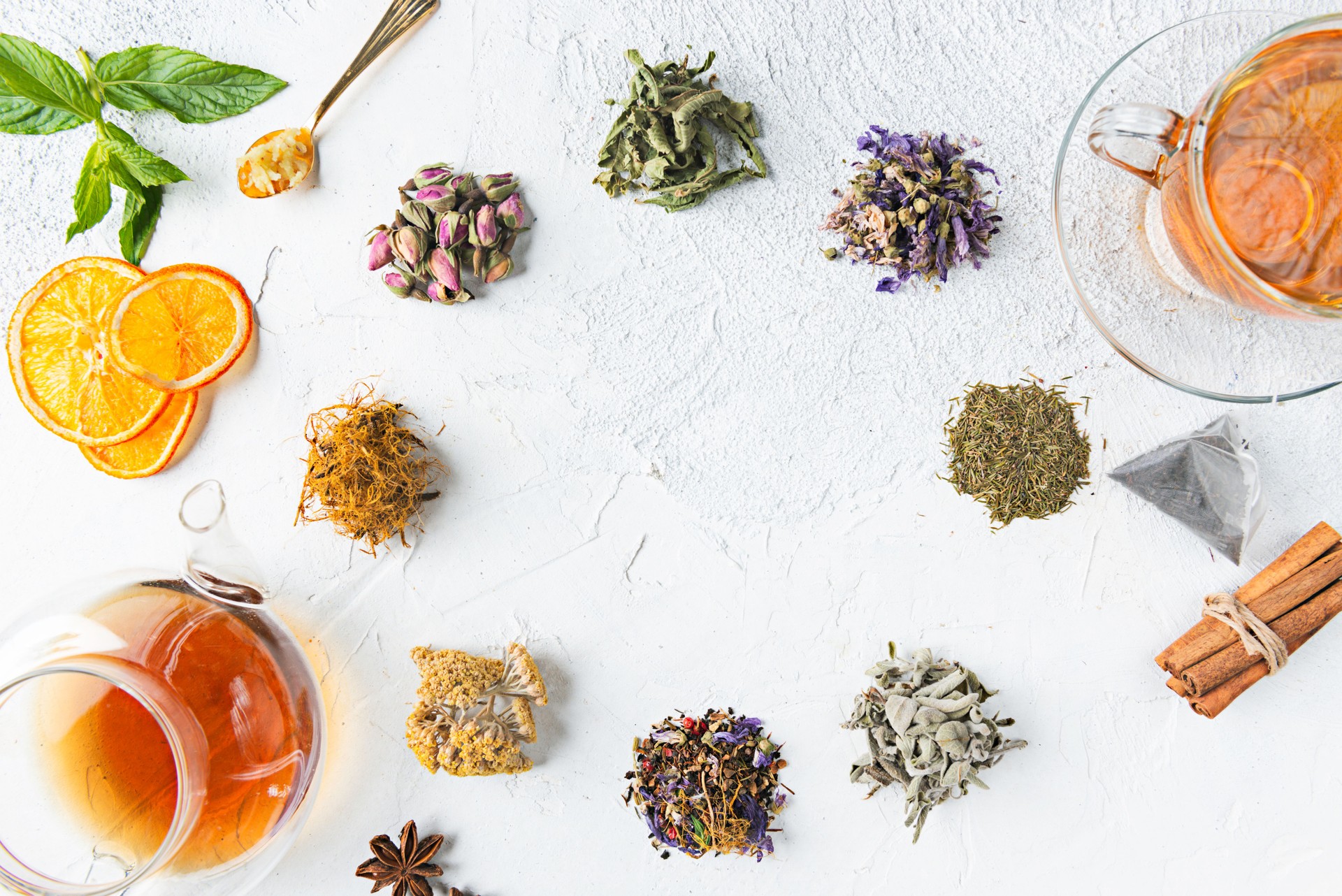 Herbal Tea Ingredients on White Background